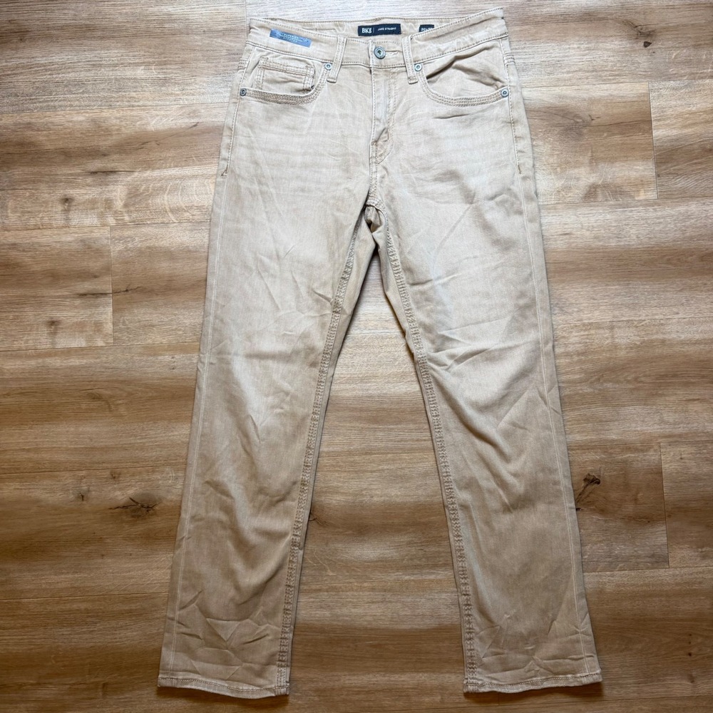 BKE Jake Straight Jeans Men 30x30 Tan Superior Stretch Khaki Denim Pants New